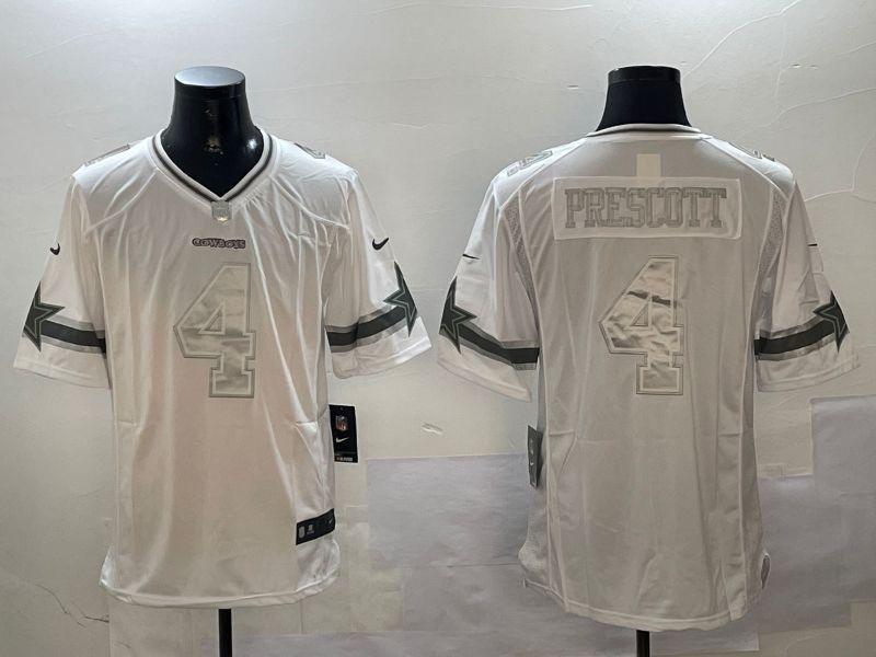 Men Dallas Cowboys #4 Prescott White platinum 2024 Nike Limited NFL Jersey style 1